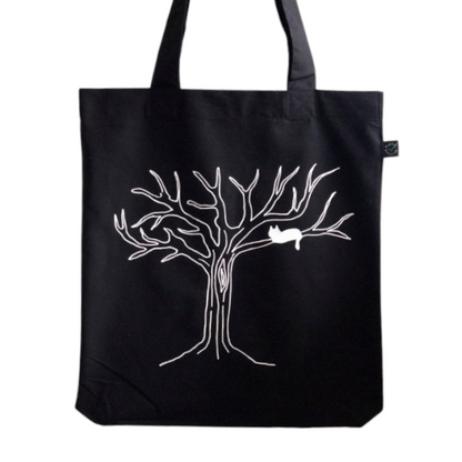 Totebag zwart 'Kat in boom'