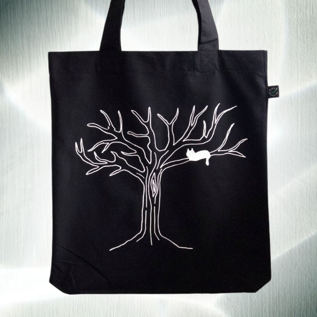 Totebag zwart 'Kat in boom'