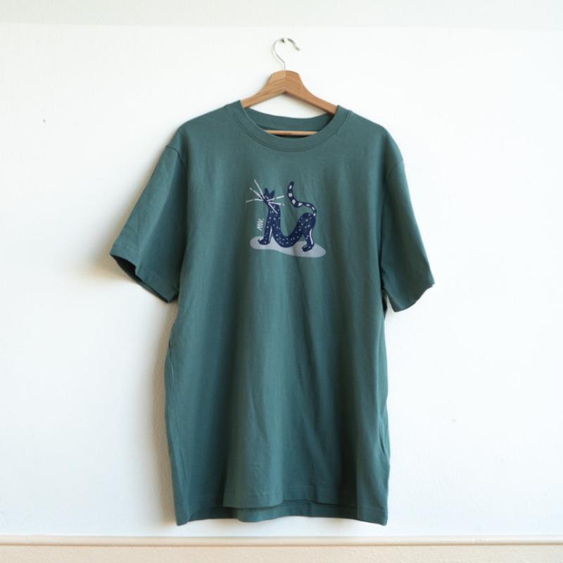 Shirt 'Catpose' groen/blauw