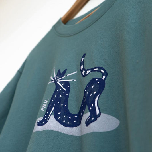 Shirt 'Catpose' groen/blauw